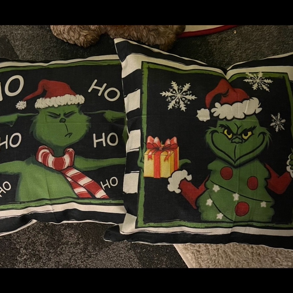 Festive Grinch Holiday Throw Pillows - Green and Red